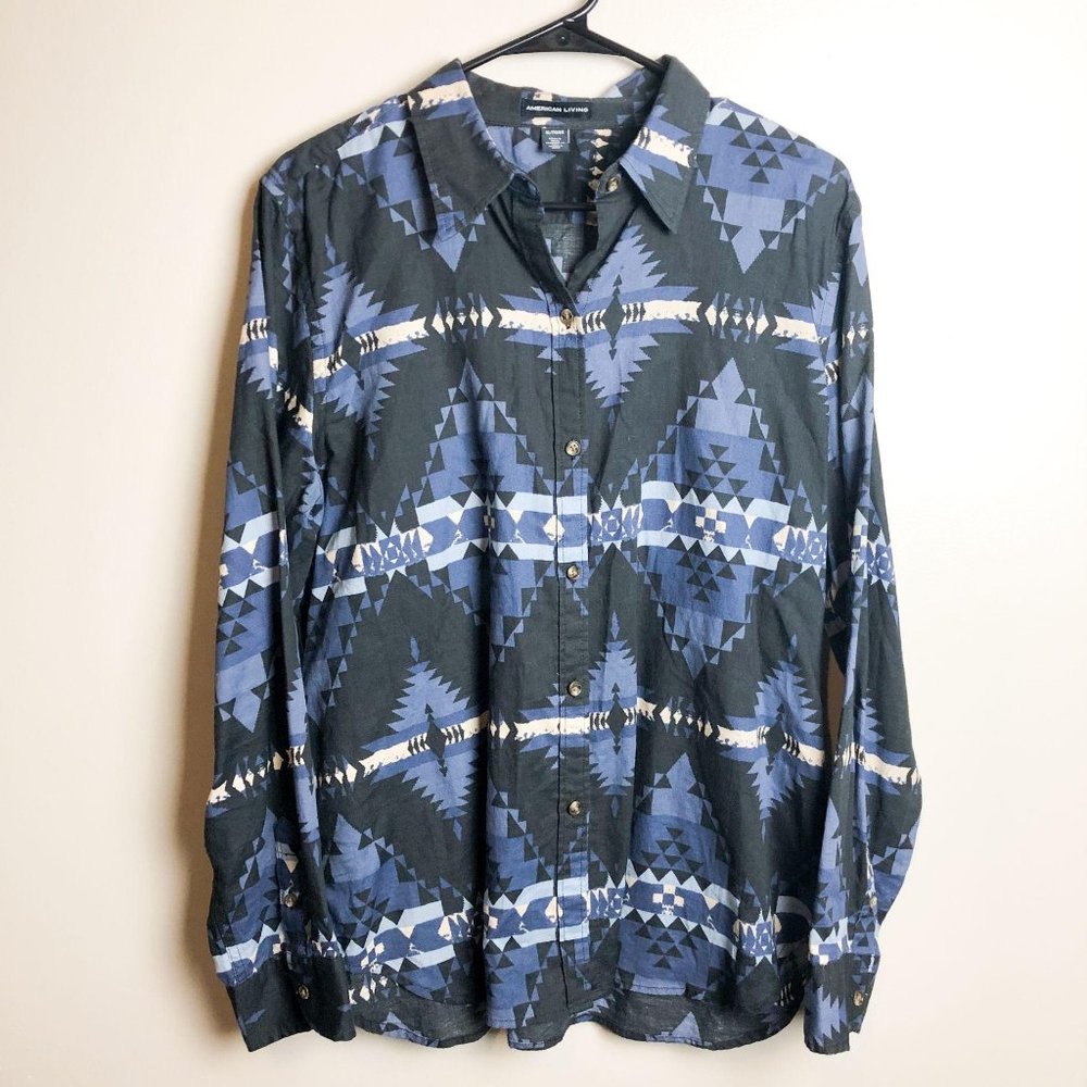 American Living Aztec Western Print Button Down